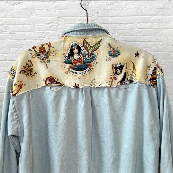⭐️ The Nu Vintage Denim Chambray Vintage Pin Up Style Button Down Shirt Jacket L - Picture 7 of 16